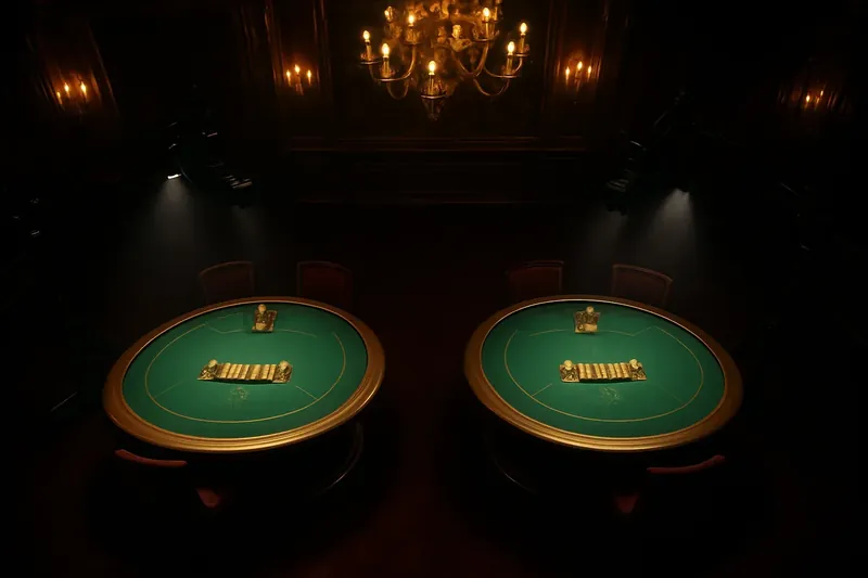 Overhead view of live casino studio with dealer tables and cameras